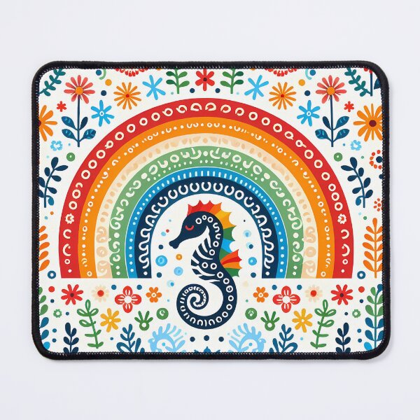 Item preview, Scandinavian Folk Art Cute Patterned Seahorse and Rainbow by heidiannemorris © designed and sold by FOLK ART FUSION by heidiannemorris.