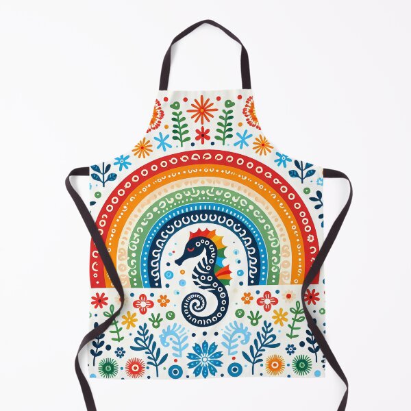 Item preview, Scandinavian Folk Art Cute Patterned Seahorse and Rainbow by heidiannemorris © designed and sold by FOLK ART FUSION by heidiannemorris.