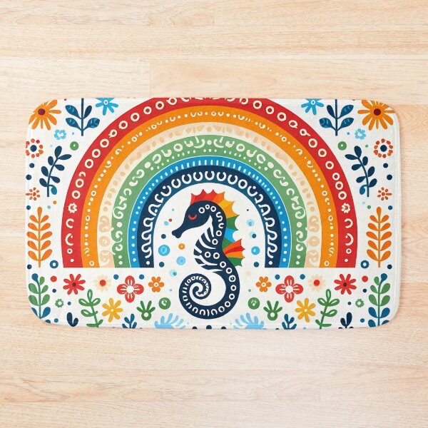 Item preview, Scandinavian Folk Art Cute Patterned Seahorse and Rainbow by heidiannemorris © designed and sold by FOLK ART FUSION by heidiannemorris.