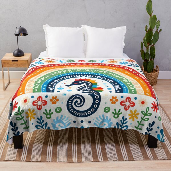Item preview, Scandinavian Folk Art Cute Patterned Seahorse and Rainbow by heidiannemorris © designed and sold by FOLK ART FUSION by heidiannemorris.