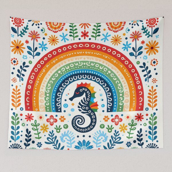 Item preview, Scandinavian Folk Art Cute Patterned Seahorse and Rainbow by heidiannemorris © designed and sold by FOLK ART FUSION by heidiannemorris.
