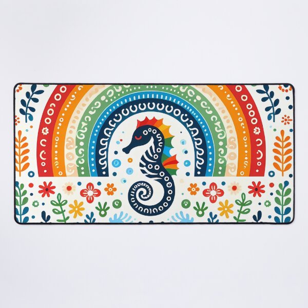 Item preview, Scandinavian Folk Art Cute Patterned Seahorse and Rainbow by heidiannemorris © designed and sold by FOLK ART FUSION by heidiannemorris.