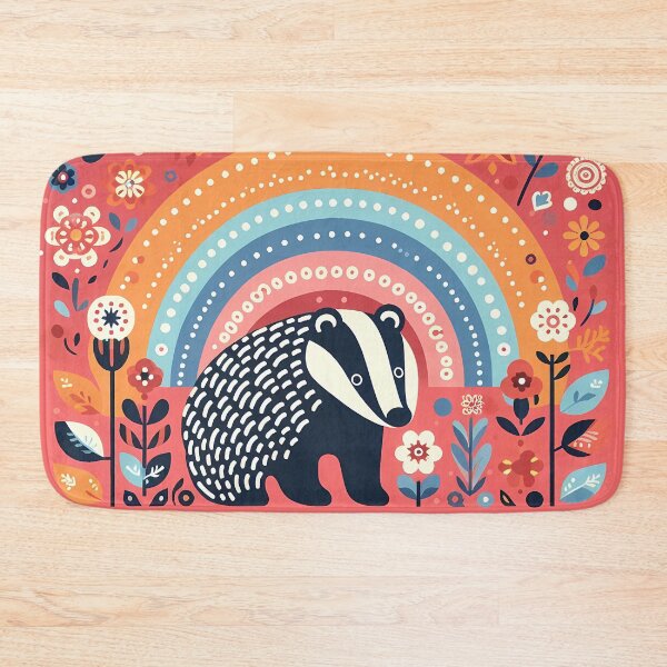 Item preview, Scandinavian Folk Art Cute Patterned Badger and Rainbow by heidiannemorris © designed and sold by FOLK ART FUSION by heidiannemorris.
