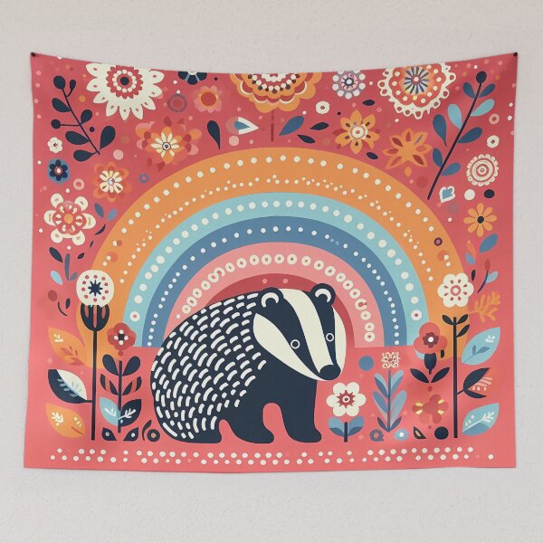 Item preview, Scandinavian Folk Art Cute Patterned Badger and Rainbow by heidiannemorris © designed and sold by FOLK ART FUSION by heidiannemorris.