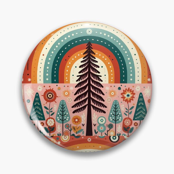Artikelvorschau, Skandinavische Volkskunst, hoher Sequoia-Mammutbaum und Regenbogen von heidiannemorris © entworfen und verkauft von FOLK ART FUSION by heidiannemorris.