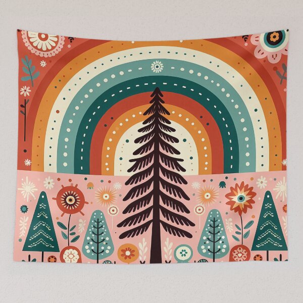 Item preview, Scandinavian Folk Art Tall Sequoia Redwood Tree and Rainbow by heidiannemorris ©  designed and sold by FOLK ART FUSION.