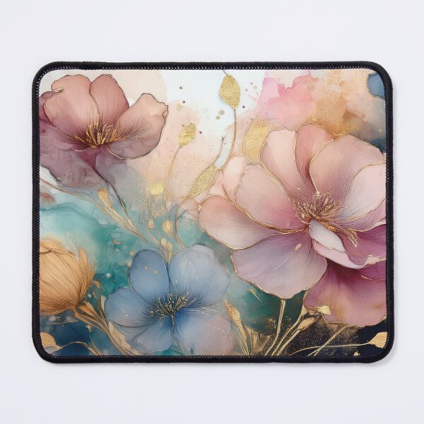 Item preview, Delicate VINTAGE FLOWERS 2, multicolor and gold wildflower watercolour garden, colourful alcohol ink effect, muted Pastel floral spring painting designed and sold by navitalidesign.