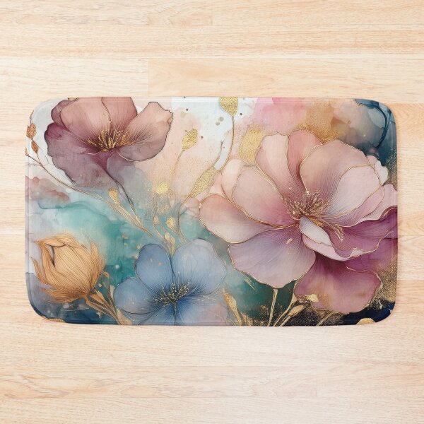 Item preview, Delicate VINTAGE FLOWERS 2, multicolor and gold wildflower watercolour garden, colourful alcohol ink effect, muted Pastel floral spring painting  designed and sold by navitalidesign.