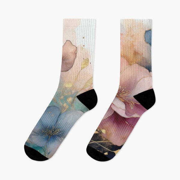Item preview, Delicate VINTAGE FLOWERS 2, multicolor and gold wildflower watercolour garden, colourful alcohol ink effect, muted Pastel floral spring painting  designed and sold by navitalidesign.