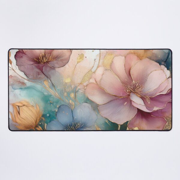 Item preview, Delicate VINTAGE FLOWERS 2, multicolor and gold wildflower watercolour garden, colourful alcohol ink effect, muted Pastel floral spring painting  designed and sold by navitalidesign.