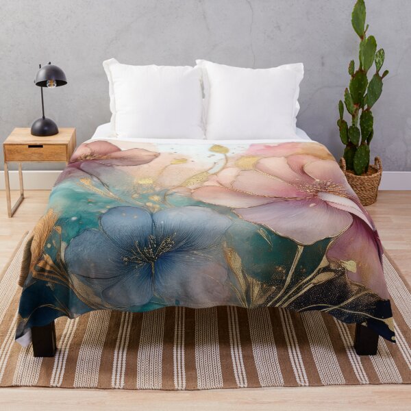 Item preview, Delicate VINTAGE FLOWERS 2, multicolor and gold wildflower watercolour garden, colourful alcohol ink effect, muted Pastel floral spring painting  designed and sold by navitalidesign.
