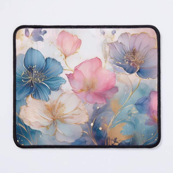 Item preview, Delicate VINTAGE FLOWERS 3, multicolor pink blue and gold wildflower watercolour garden, colourful alcohol ink effect, muted Pastel floral spring painting designed and sold by navitalidesign.