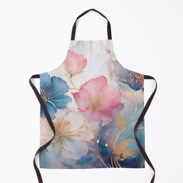 Item preview, Delicate VINTAGE FLOWERS 3, multicolor pink blue and gold wildflower watercolour garden, colourful alcohol ink effect, muted Pastel floral spring painting designed and sold by navitalidesign.