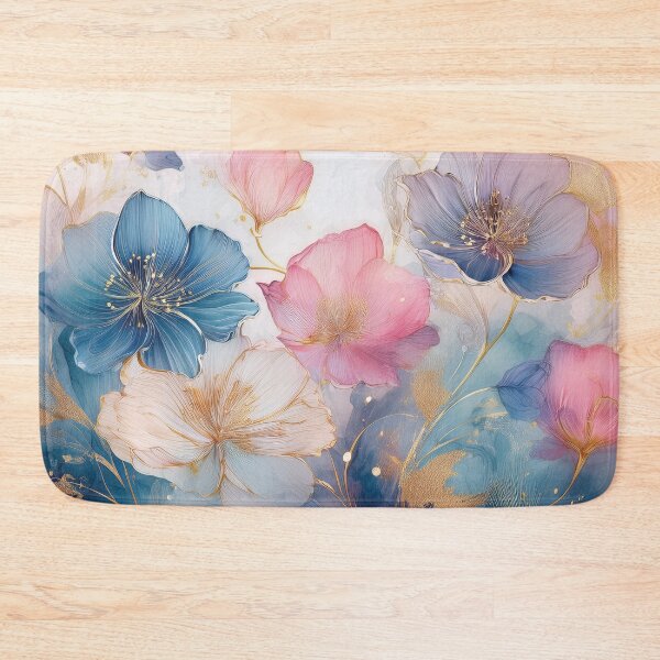 Item preview, Delicate VINTAGE FLOWERS 3, multicolor pink blue and gold wildflower watercolour garden, colourful alcohol ink effect, muted Pastel floral spring painting  designed and sold by navitalidesign.