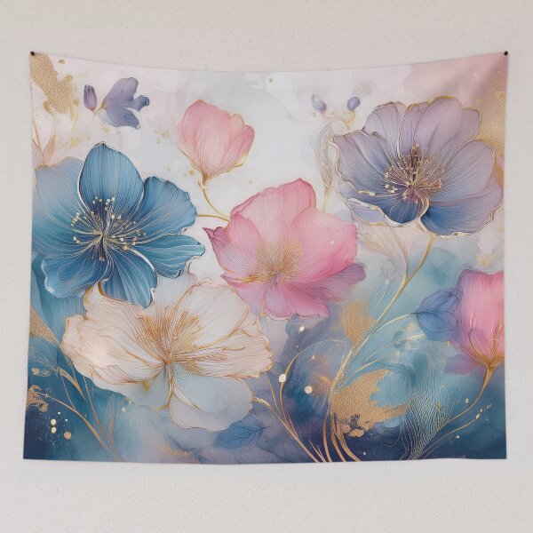 Item preview, Delicate VINTAGE FLOWERS 3, multicolor pink blue and gold wildflower watercolour garden, colourful alcohol ink effect, muted Pastel floral spring painting  designed and sold by navitalidesign.
