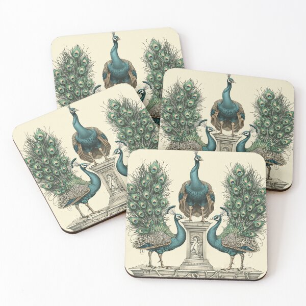 Item preview, Three Peacocks on Pedestal, Elegant Peacock Art, Vintage Bird Illustration, Ornate Peacock Design designed and sold by hoyala.