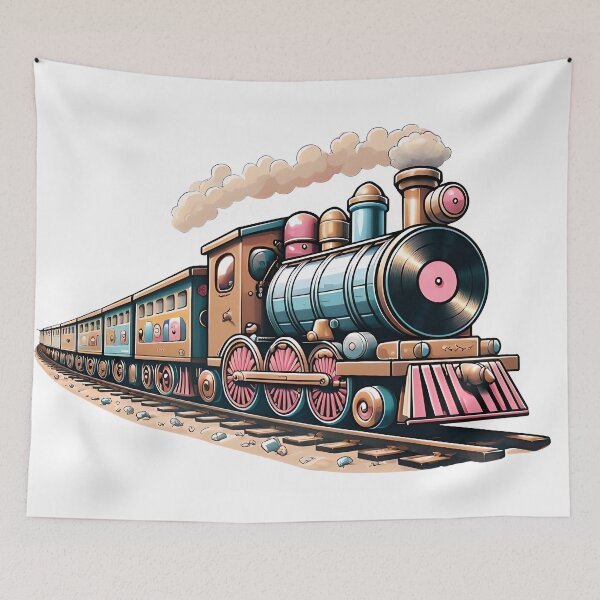 Item preview, Vinyl Express – Cute Vinyl Record Train Illustration in Kawaii Style designed and sold by TeeTimeTreasure.