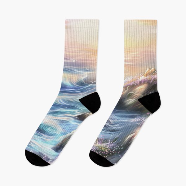 Item preview, Pastel Coastal Sunset , Watercolor Cliffside Ocean Landscape with Waves and Wildflowers designed and sold by MargaretWiktor.