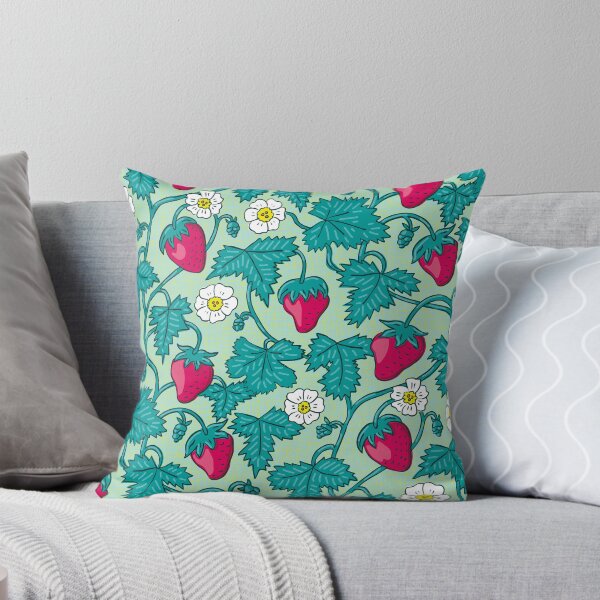 Item preview, Playful summer garden – Cottagecore strawberries on light green designed and sold by colorofmagic.