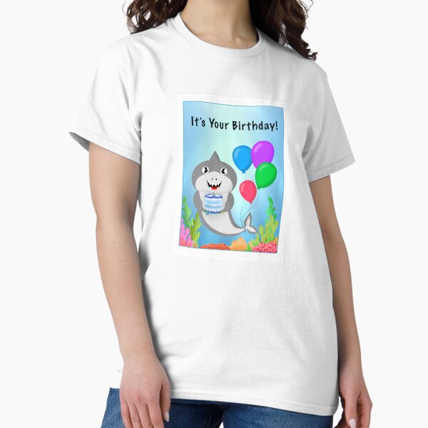 Item preview, Happy Birthday Baby Shark with Cake and Balloons designed and sold by daphsam.