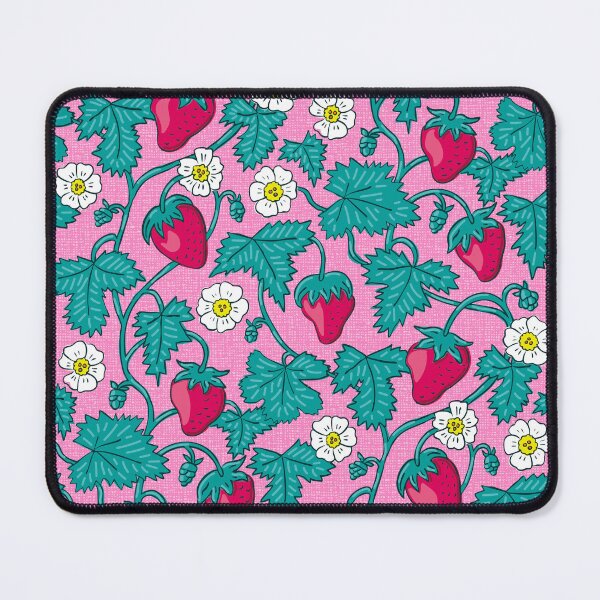 Item preview, Playful summer garden – Cottagecore strawberries on pink designed and sold by colorofmagic.