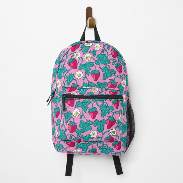 Item preview, Playful summer garden – Cottagecore strawberries on pink designed and sold by colorofmagic.