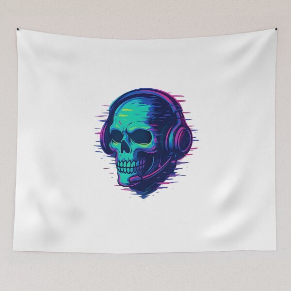 Item preview, Neon Skull Gamer – Skull with Headset & Glitch Style designed and sold by AlphaAutomation.