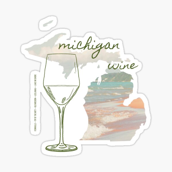 Michigan Wine AVA Art Print — Hand Drawn Wine Regions (Beach Green) Sticker