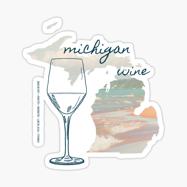 Michigan Wine AVA Art Print — Hand Drawn Wine Regions (Beach Ink Blue) Sticker