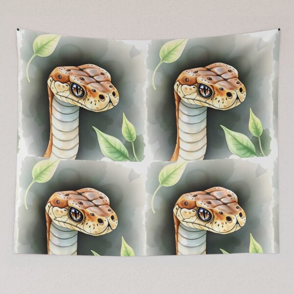 Item preview, Brown snake head and green leaves watercolor illustration designed and sold by EmeraldeaArt.