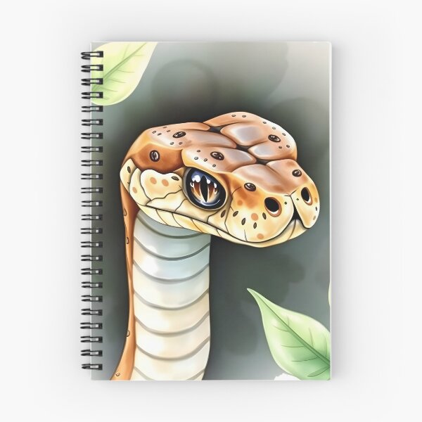Item preview, Brown snake head and green leaves watercolor illustration designed and sold by EmeraldeaArt.