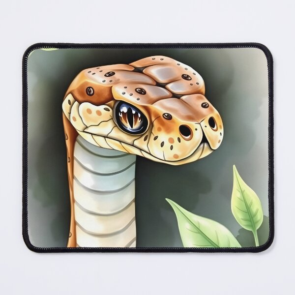 Item preview, Brown snake head and green leaves watercolor illustration designed and sold by EmeraldeaArt.