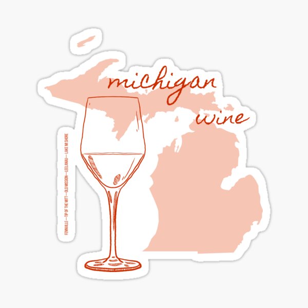 Michigan Wine AVA Art Print — Hand Drawn Wine Regions (Red Pink) Sticker