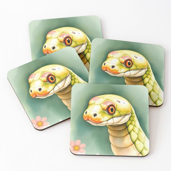Item preview, Green snake head watercolor illustration designed and sold by EmeraldeaArt.