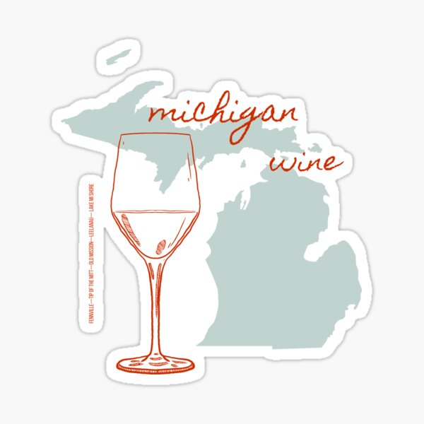 Michigan Wine AVA Art Print — Hand Drawn Wine Regions (Red Blue) Sticker