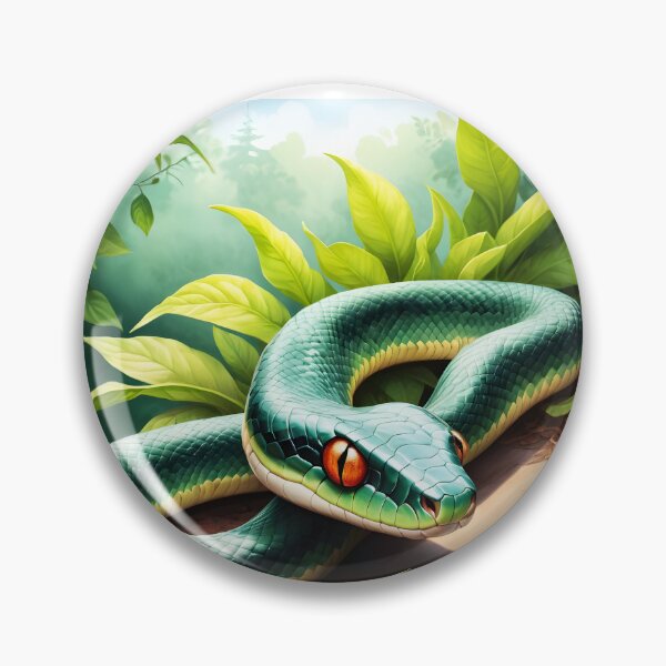 Item preview, Green snake in a garden among green leaves digital illustration designed and sold by EmeraldeaArt.