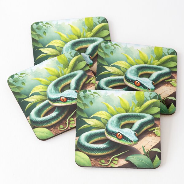 Item preview, Green snake in a garden among green leaves digital illustration designed and sold by EmeraldeaArt.