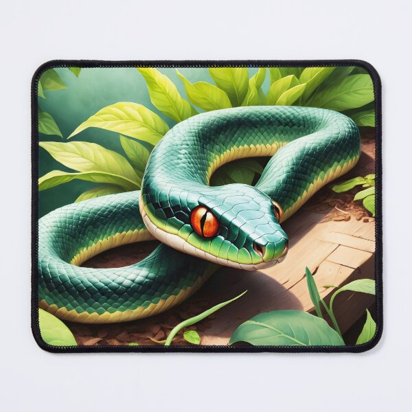 Item preview, Green snake in a garden among green leaves digital illustration designed and sold by EmeraldeaArt.