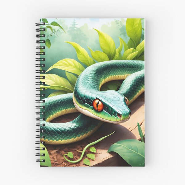 Item preview, Green snake in a garden among green leaves digital illustration designed and sold by EmeraldeaArt.