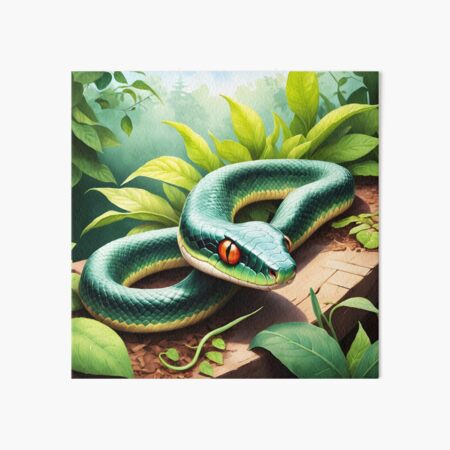 Item preview, Green snake in a garden among green leaves digital illustration designed and sold by EmeraldeaArt.