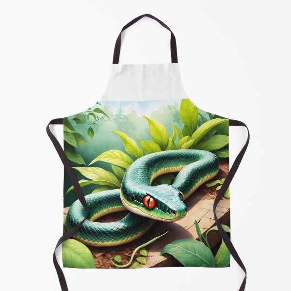 Item preview, Green snake in a garden among green leaves digital illustration designed and sold by EmeraldeaArt.