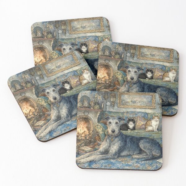 Item preview, By the fire, Scottish deerhound and cats designed and sold by aghnadarragh.