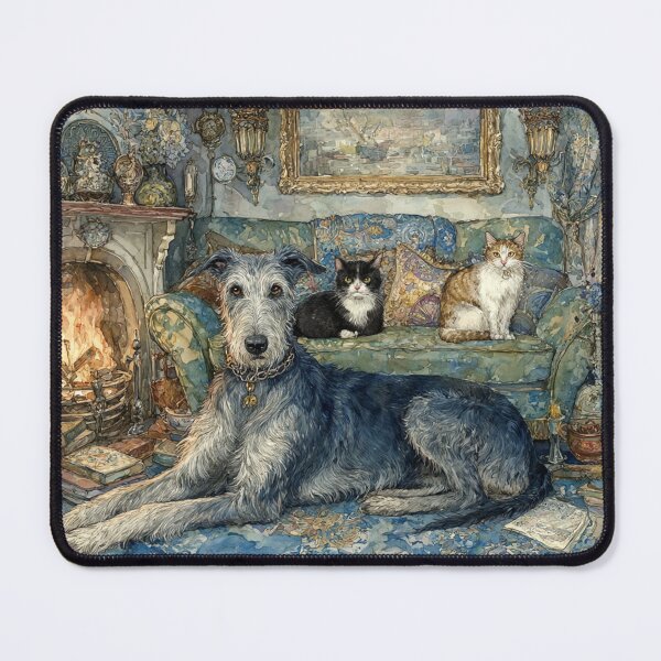 Item preview, By the fire, Scottish deerhound and cats designed and sold by aghnadarragh.