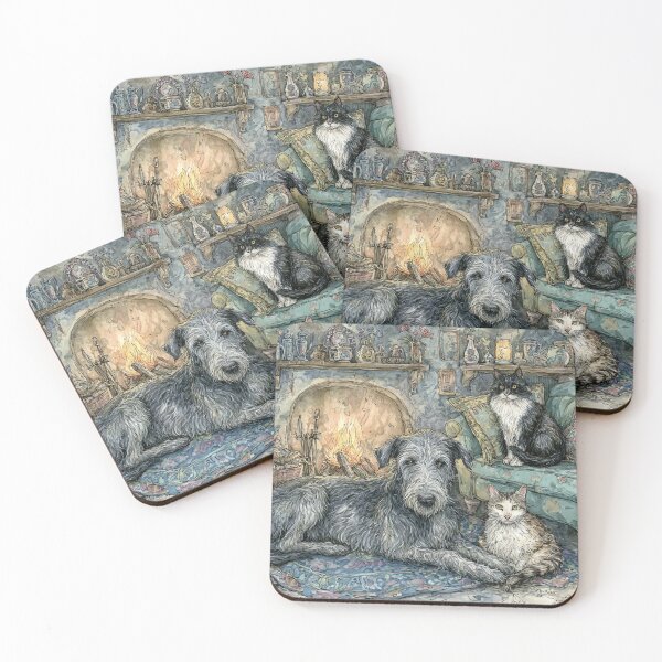 Item preview, By the fire, Scottish deerhound and cats designed and sold by aghnadarragh.