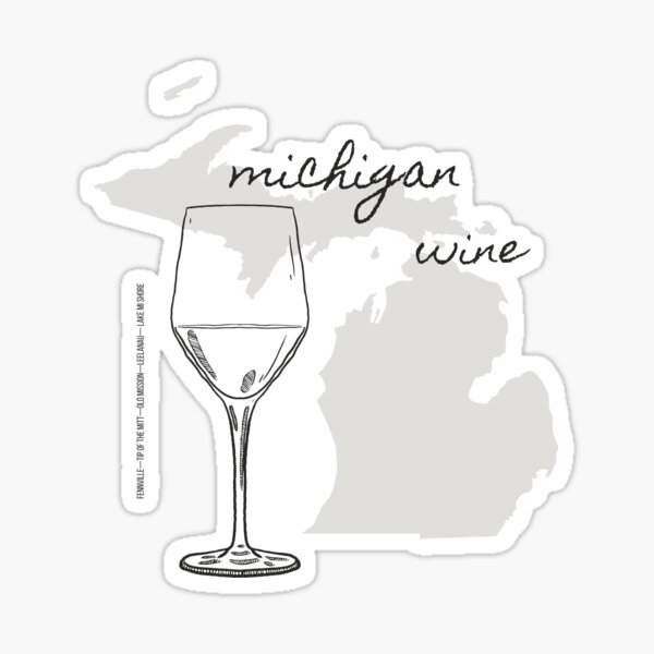 Michigan Wine AVA Art Print — Hand Drawn Wine Regions (Black grey) Sticker