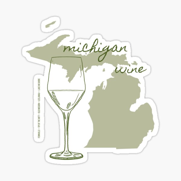 Michigan Wine AVA Art Print — Hand Drawn Wine Regions (Green green) Sticker