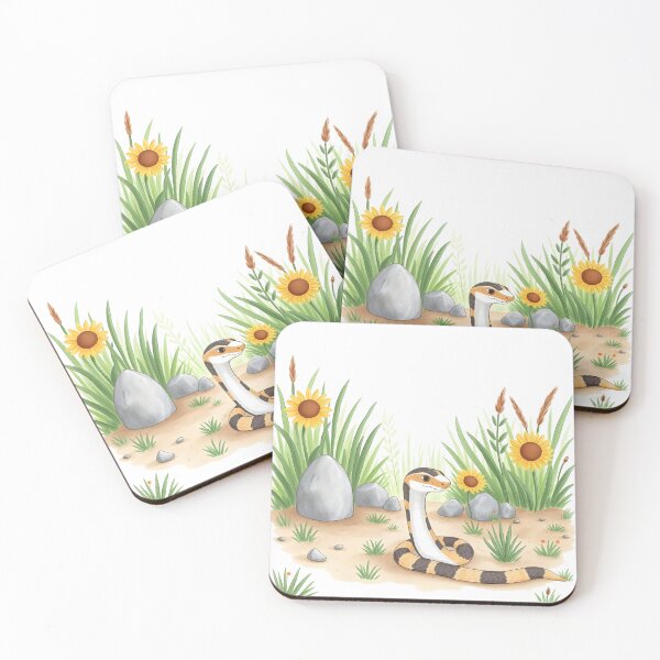 Item preview, Adorable snake among sunflowers watercolor illustration designed and sold by EmeraldeaArt.