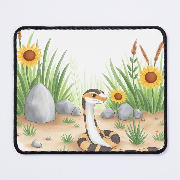 Item preview, Adorable snake among sunflowers watercolor illustration designed and sold by EmeraldeaArt.
