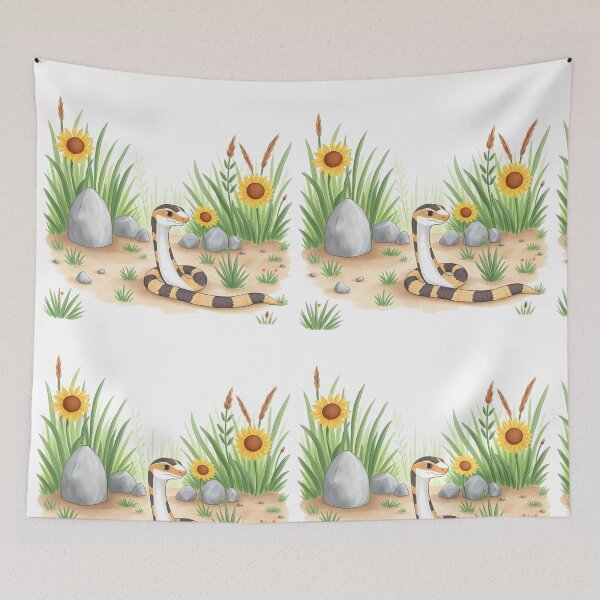 Item preview, Adorable snake among sunflowers watercolor illustration designed and sold by EmeraldeaArt.