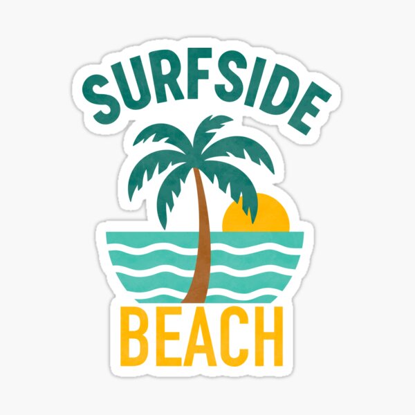 Aperçu de l'œuvre Surfside Beach – Design de plage rétro avec palmiers et surfeurs créée et vendue par Ola-urb.